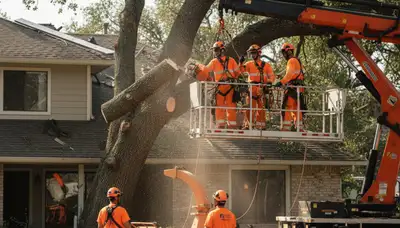 Emergency tree service crew removing storm-damaged tree in Omaha, NE