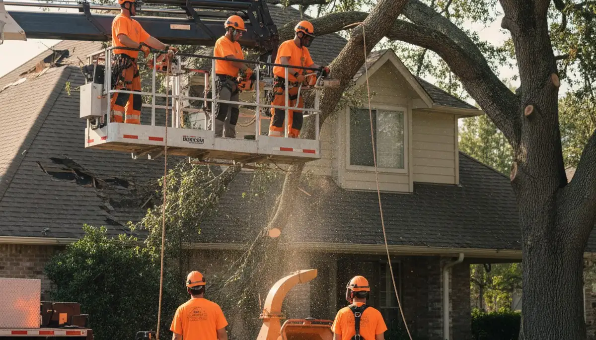 Emergency tree service crew removing storm-damaged tree in Omaha, NE