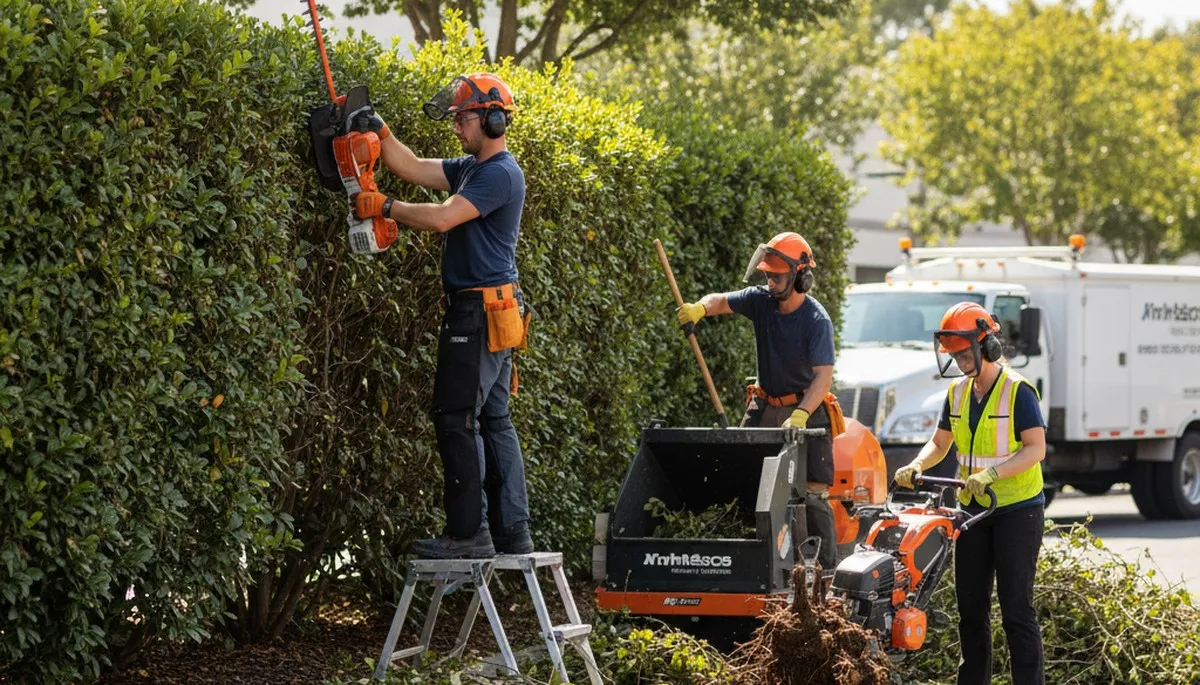 Omaha, NE tree service removing overgrown shrubs for a cleaner yard