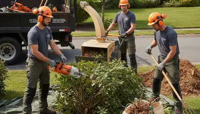 Omaha, NE tree service removing overgrown shrubs for a neat, clear yard