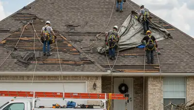 Storm damage cleanup crew removing fallen tree limbs in Omaha, NE
