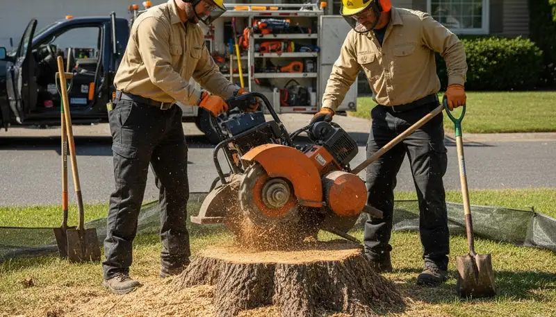 Omaha, NE tree service removing a stump for a cleaner yard with professional equipment