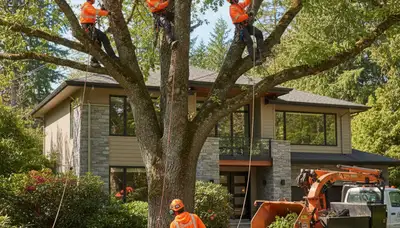 Tree service crew in Omaha, NE removing a tree for safe, professional residential service