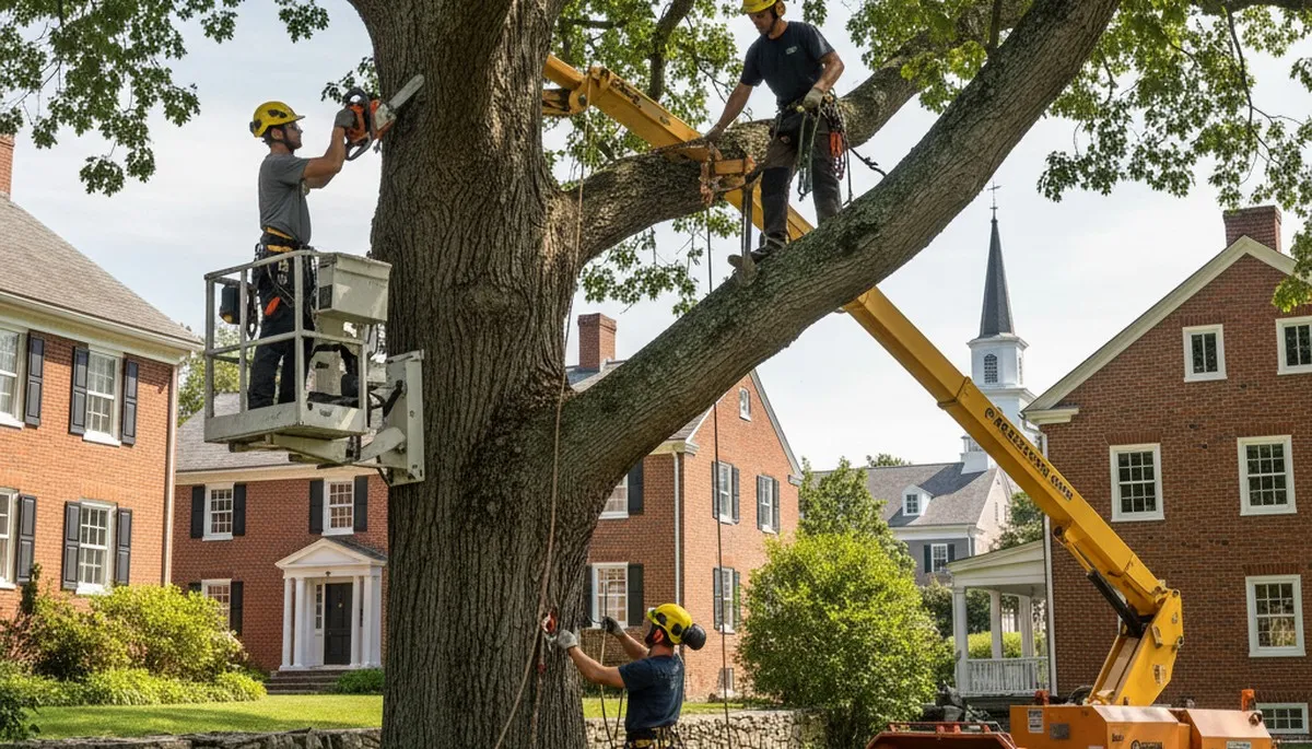 Tree service crew in Omaha, NE performing professional tree removal for a residential property