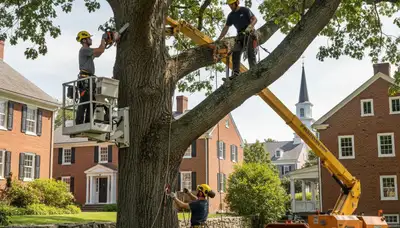 Tree service crew in Omaha, NE performing professional tree removal for a residential property