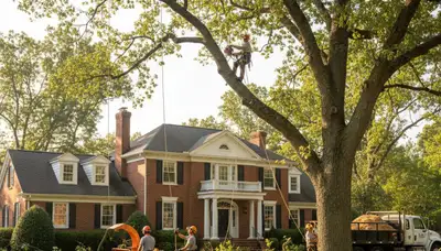 Tree service crew in Omaha, NE providing professional tree removal and trimming for local homes