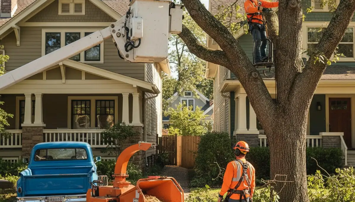 Tree service crew in Omaha, NE removing a tree for safe, professional residential cleanup