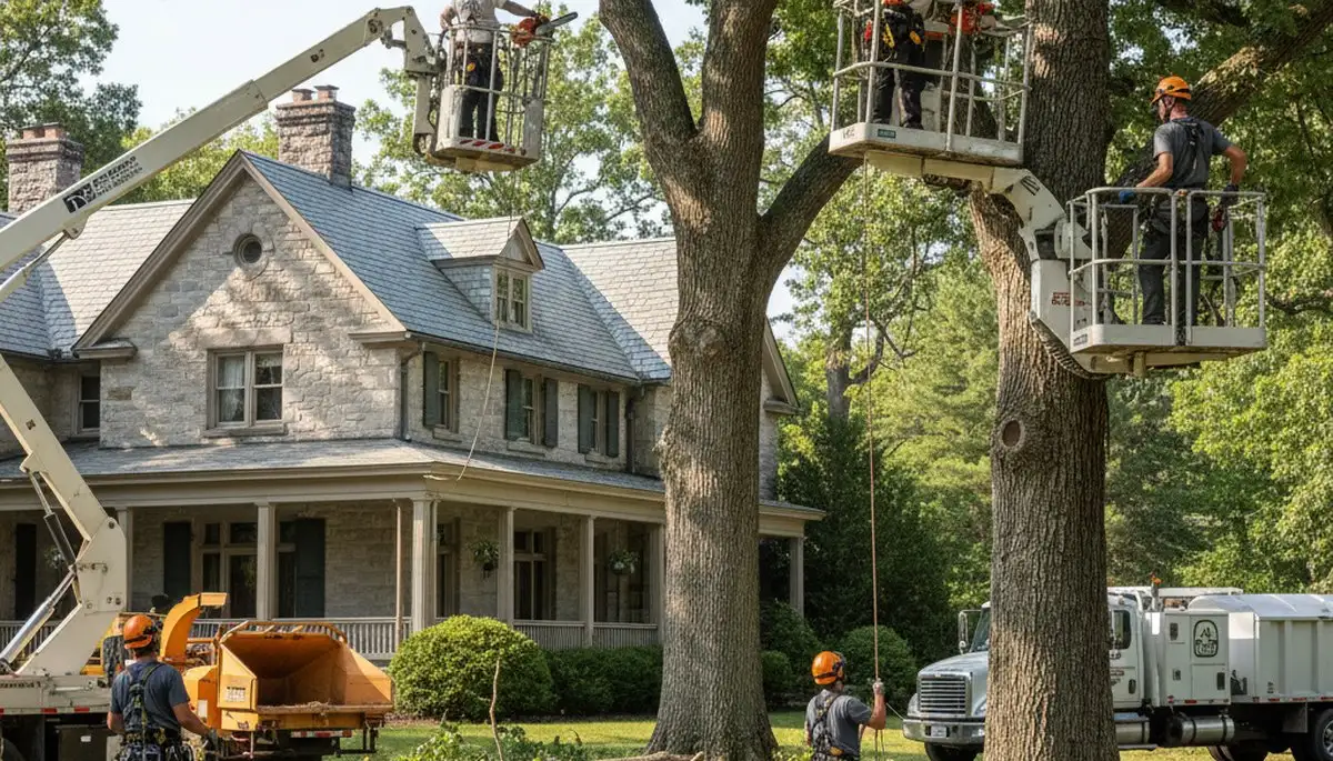 Tree service crew removing a tree in Omaha, NE for safe property maintenance