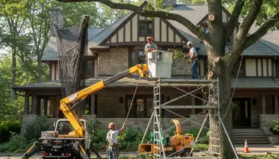 Tree service crew in Omaha, NE providing professional tree removal and trimming for local properties