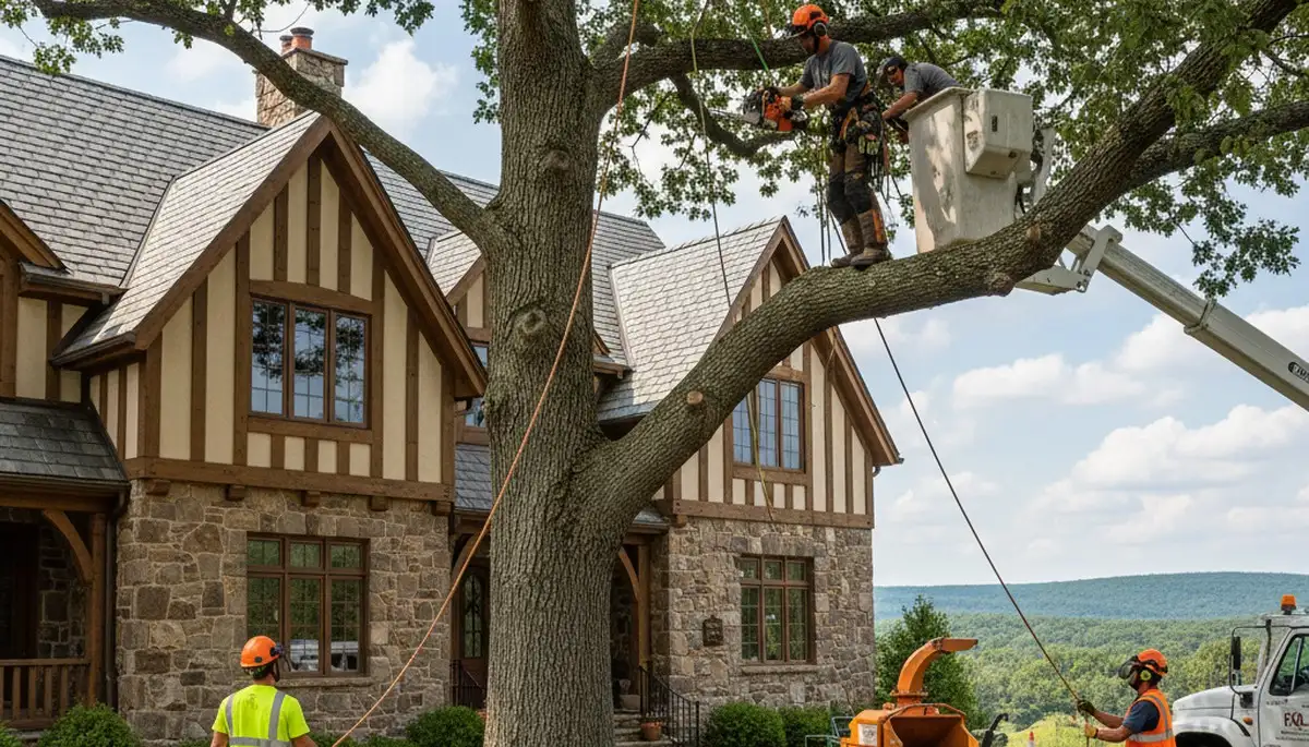 Tree service crew in Omaha, NE providing professional tree removal for a residential property