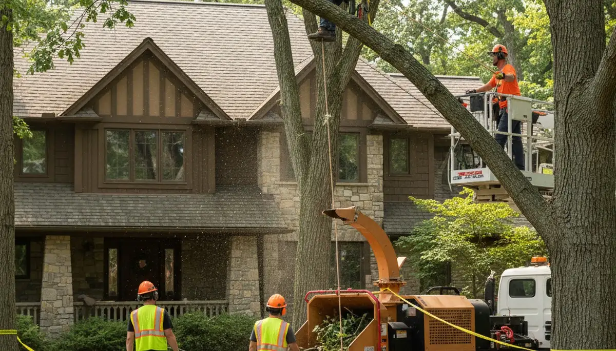 Tree service crew in Omaha, NE handling professional tree removal for a local property