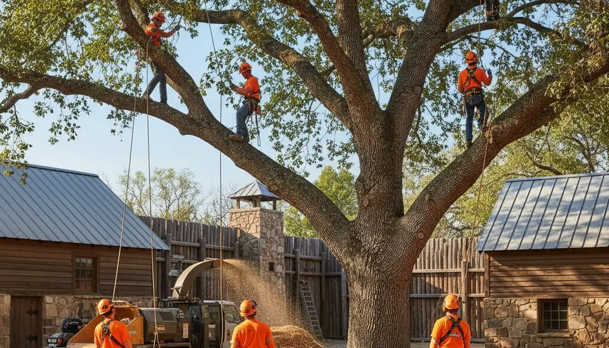 Tree service crew in Omaha, NE providing safe tree removal for a residential property