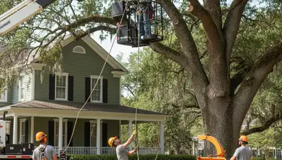 Tree service crew in Omaha, NE performing professional tree removal for a local property