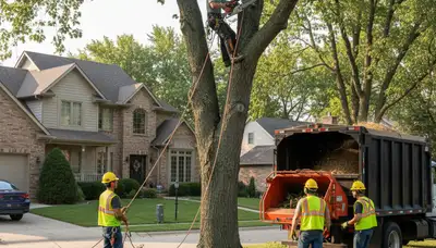 Omaha, NE tree service crew removing a tree for safe residential property maintenance