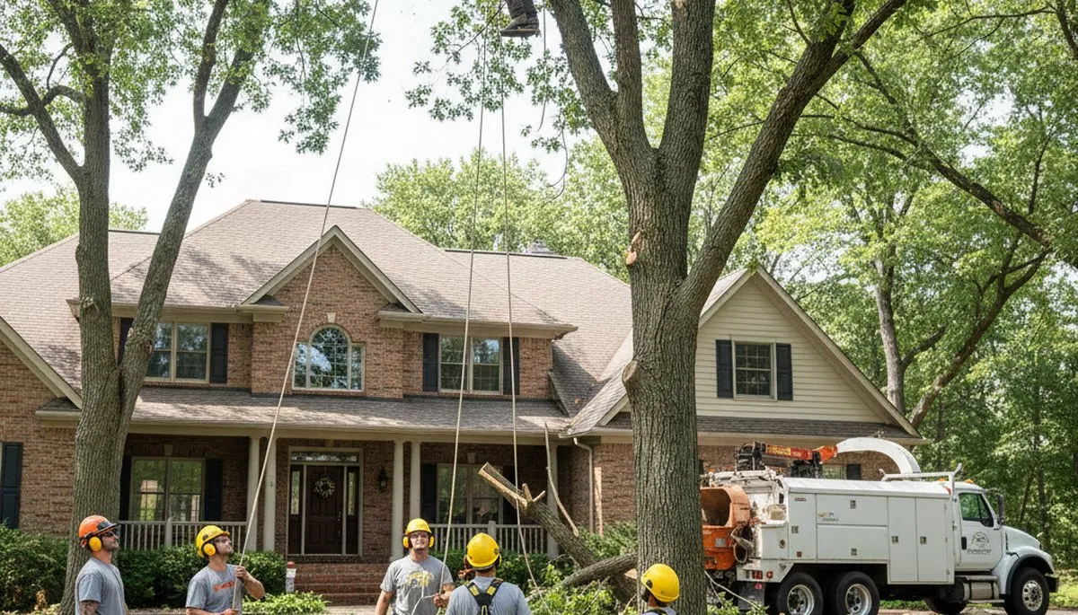 Tree service crew in Omaha, NE providing professional tree removal for a local property