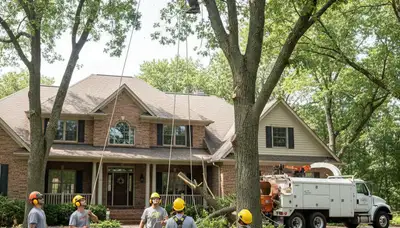 Tree service crew in Omaha, NE providing professional tree removal for a local property