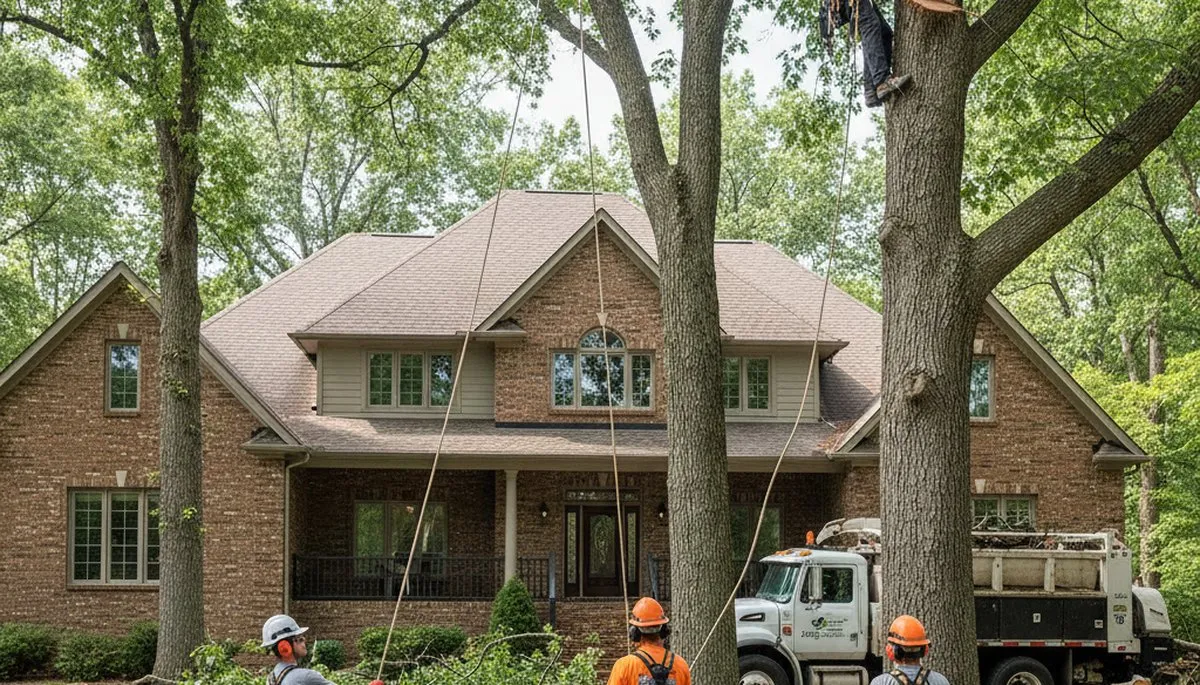 Tree service crew in Omaha, NE providing safe tree removal and trimming for local properties