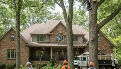 Tree service crew in Omaha, NE providing safe tree removal and trimming for local properties