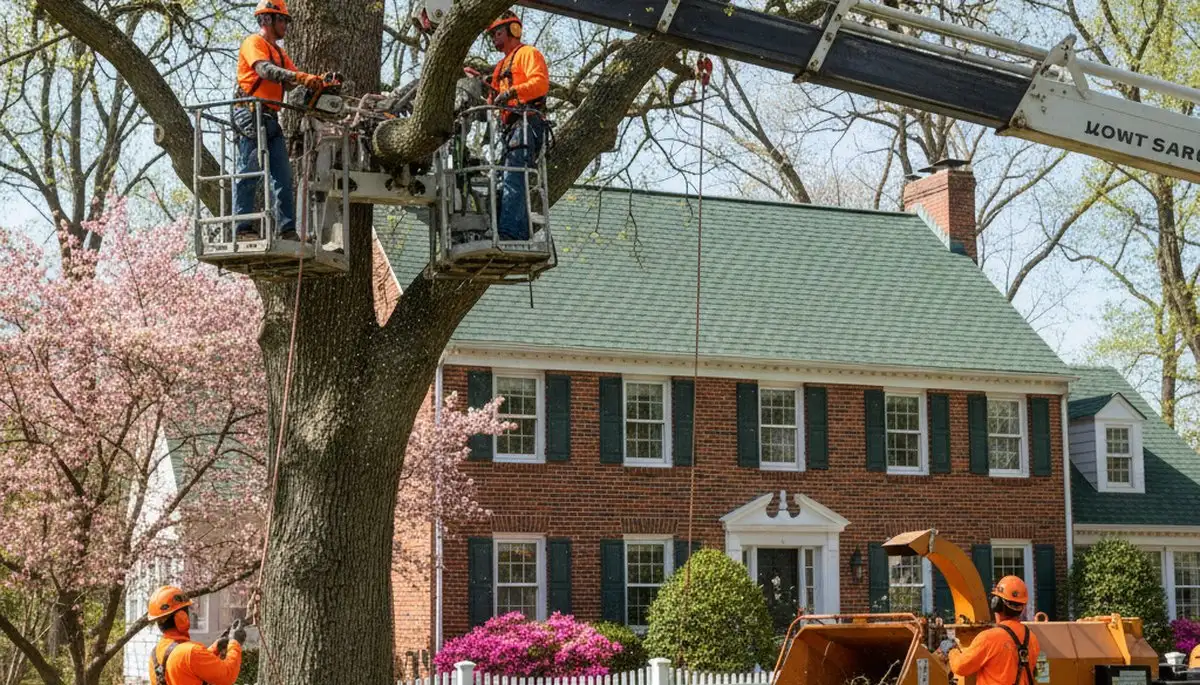Tree service crew in Omaha, NE handling professional tree removal for a residential property