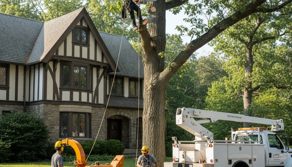 Tree service crew in Omaha, NE handling professional tree removal for a local property