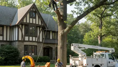 Tree service crew in Omaha, NE handling professional tree removal for a local property