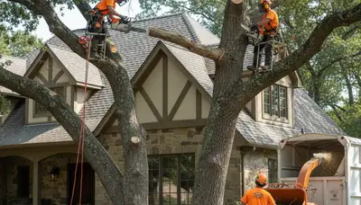 Tree service crew in Omaha, NE providing professional tree removal for a local property