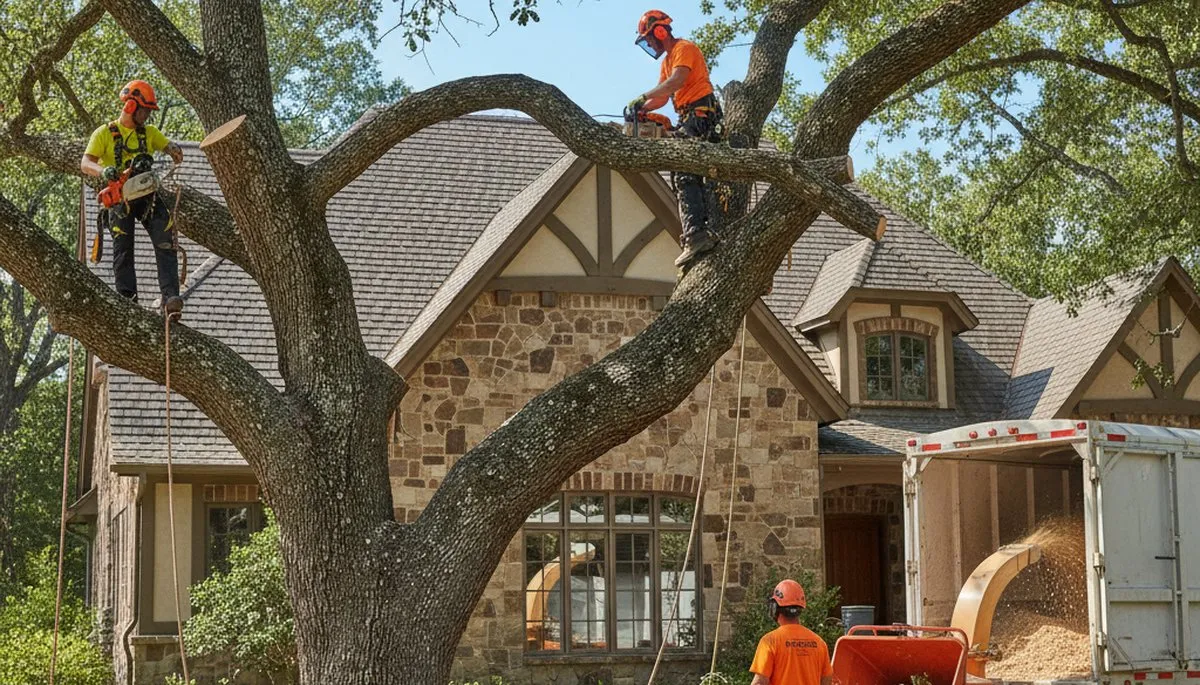 Tree service crew removing a tree in Omaha, NE for safe residential property maintenance