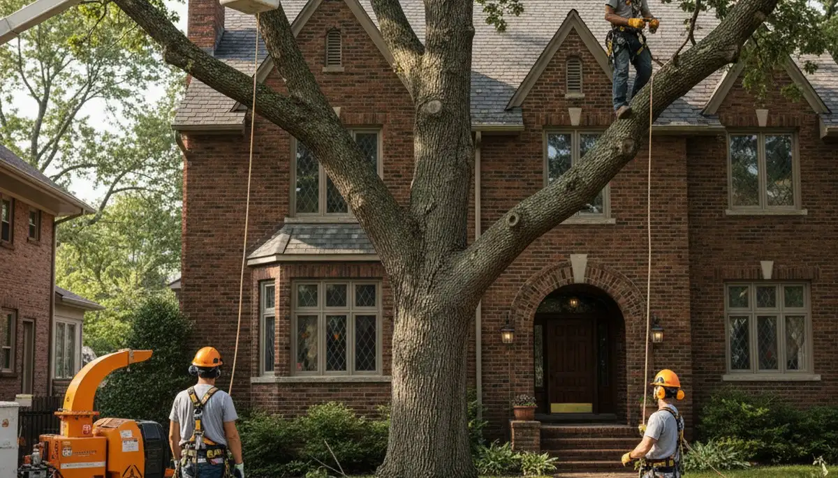 Tree service crew in Omaha, NE handling professional tree removal for a local property