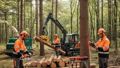 Woodlot management crew in Omaha, NE maintaining healthy wooded land for safer tree care